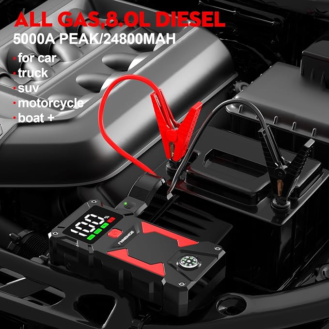 Car Jump Starter, 5000A Peak 24800mAh 12V Car Battery Starter, - Image 2