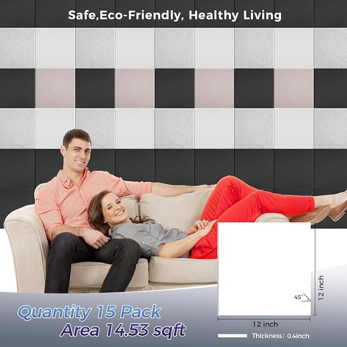 15 pcs 165dtex Microfiber Acoustic Panels ，Self-Adhesive Soundproof Wall Panels - Image 3