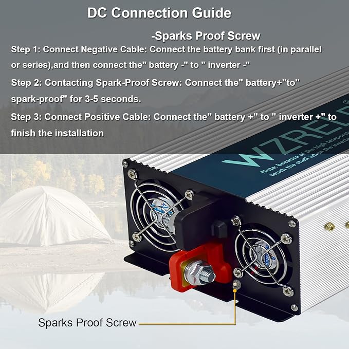 WZRELB 3500W Pure Sine Wave Inverter, Car Power Inverter 72V DC to 110V 120V AC - Image 5