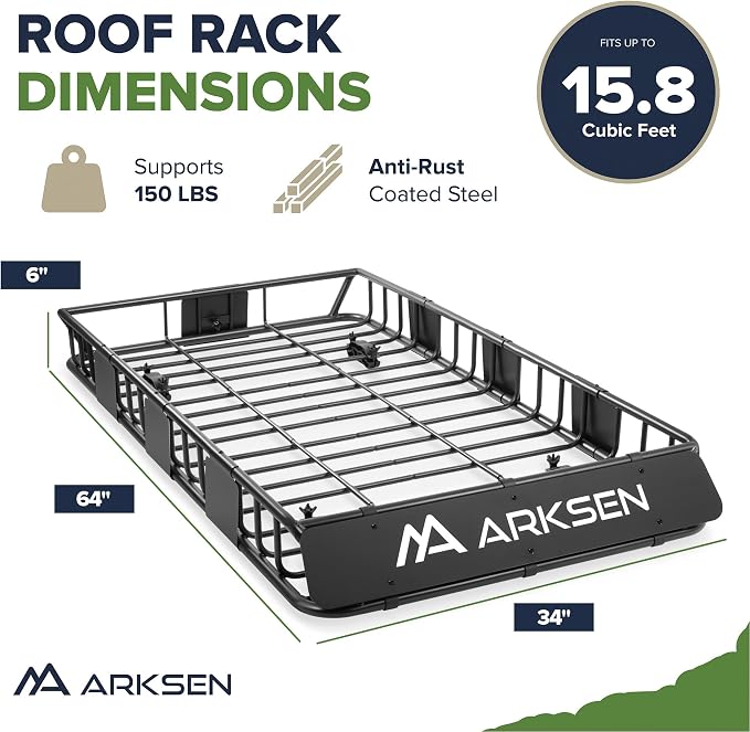 ARKSEN 64 x 34 x 6 Inch Universal Roof Rack - Image 9