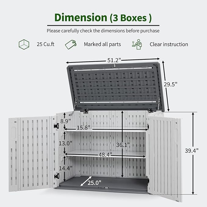 Macrout 25 Cu.Ft Small Plastic Outdoor Storage Cabinet - Image 3