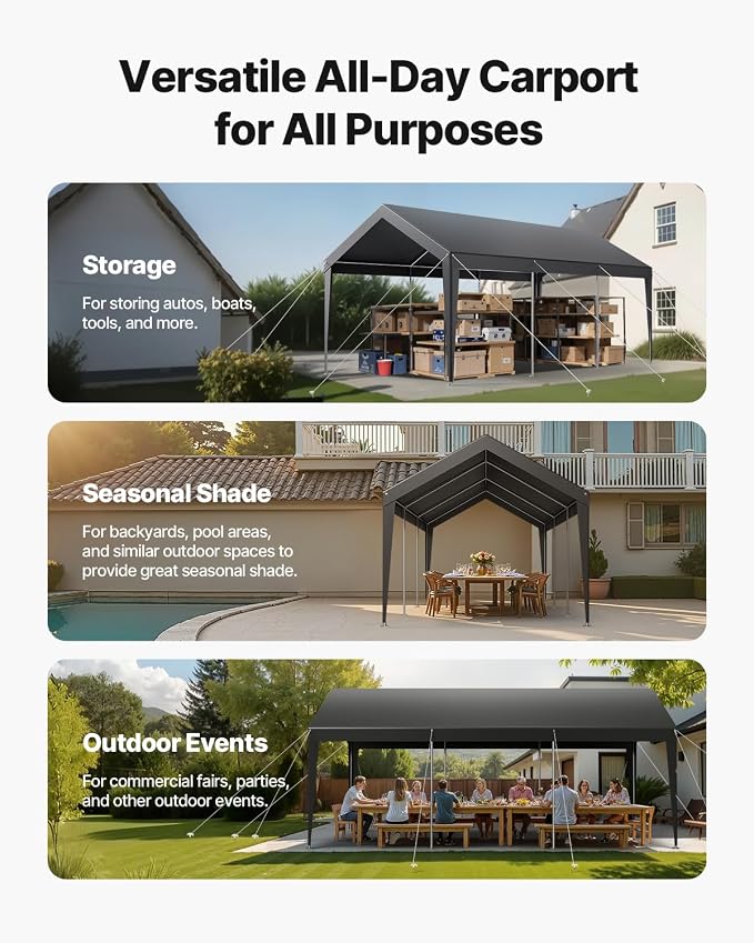 VEVOR Carport, 10 x 20 FT Outdoor Car Canopy, Potable Carport, Heavy Duty - Image 7