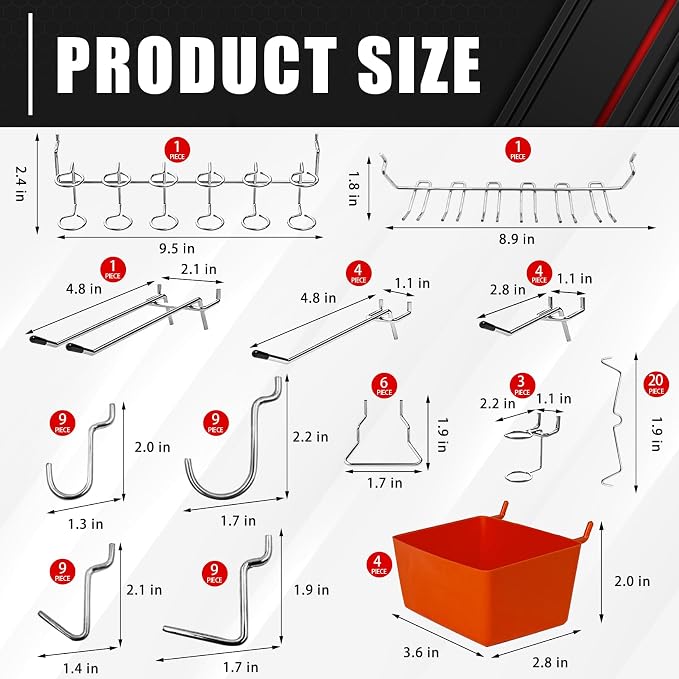 C&T 80 Piece Pegboard Hooks Assortment Kit, Pegboard Accessories Organizer Set - Image 3
