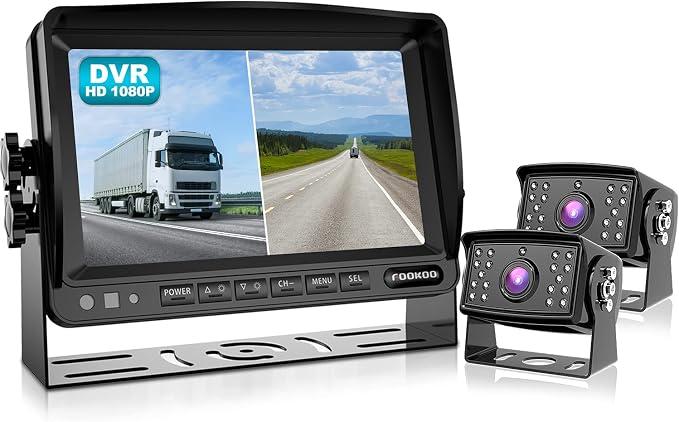 Fookoo Ⅱ 7" 1080P Wired Backup Camera System, 7-inch HD Dual Split Screen by FOOKOO