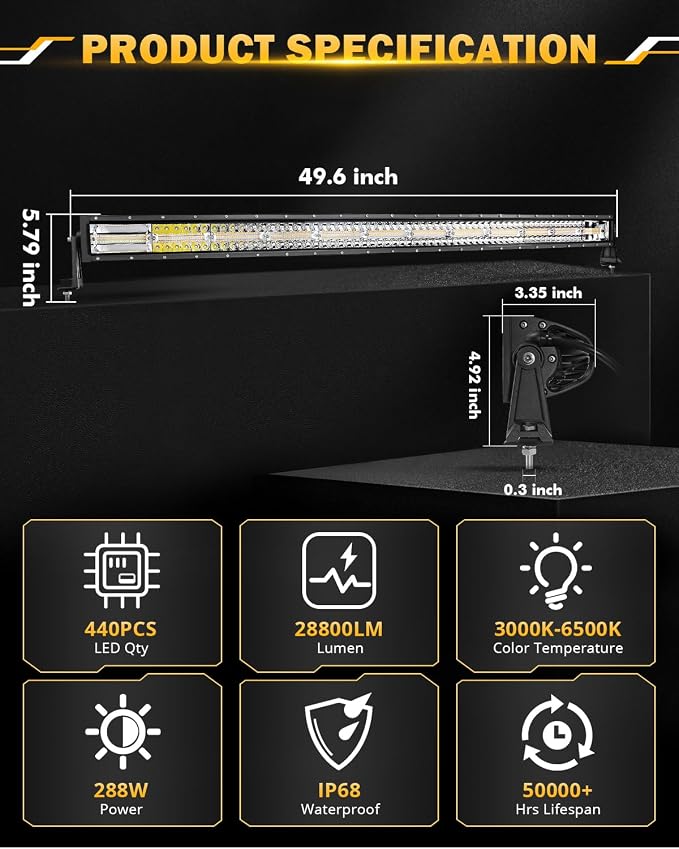 Auxbeam 42 Inch Curved LED Light Bar, 240W 6 Modes Amber White Strobe Fog Lights - Image 4