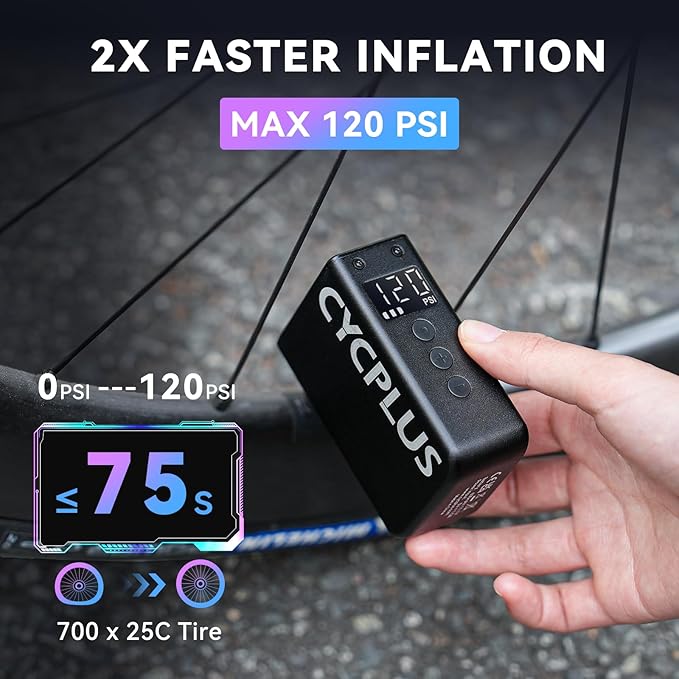 CYCPLUS Tiny Pump Mini with Gauge, Max 120 PSI Cordless Bicycle Air Pump - Image 4
