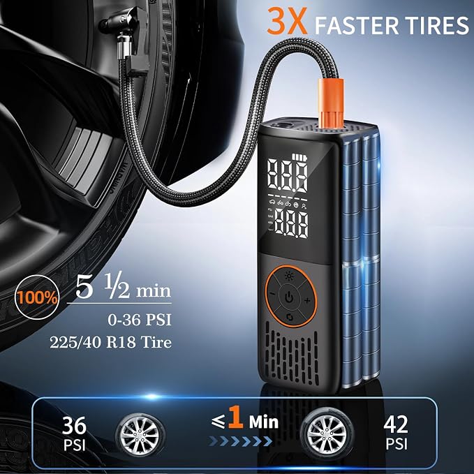 20000mAh Tire Inflator Portable Air Compressor, 150 PSI Auto Shut-Off Mini - Image 3