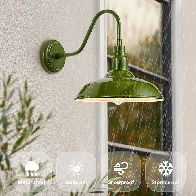 14in Outdoor Gooseneck Lights for Farmhouse, Barn Style Goose Neck Wall Light - Image 2