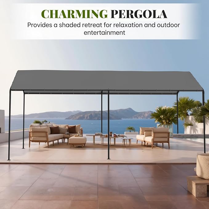 Carport, 10‘ x 20’ Heavy Duty Portable Garage All-Season Car Canopy w/Removable - Image 8