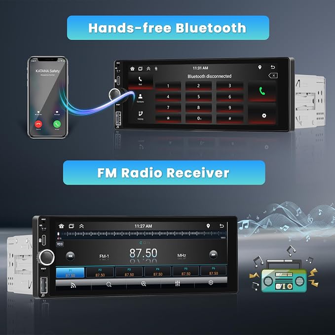 Single Din Car Stereo with Apple Carplay Android Auto, 6.9 Inch IPS Touch - Image 3