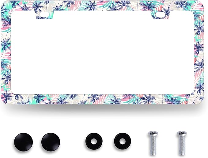 Plam Trees License Plate Frame Hawaii Tropical Leaves License Plate Holder by MUAWUOIK