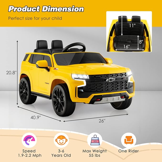 HONEY JOY Ride On Truck, 12V Licensed Chevrolet Tahoe, Chevy Electric Vehicle - Image 8
