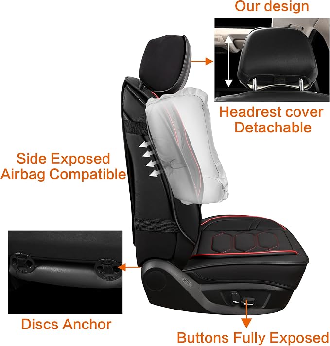 Pariitadin Leather Car Seat Covers Front Pair, Waterproof Faux Leather Seat - Image 5