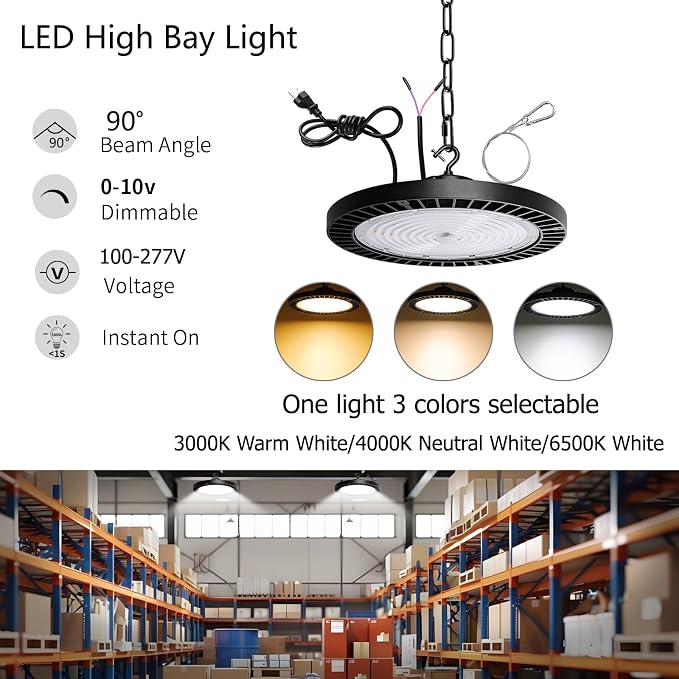 0-10V Dimmable UFO LED High Bay Light, 3 CCT Selectable LED Shop Lights - Image 2