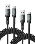 USB A to USB C Cable 3FT/6FT, Coiled USB C Cable by KIYODA