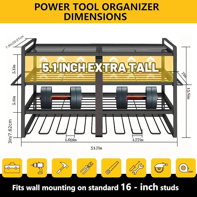 Power Tool Organizer Wall Mount：Heavy Duty Drill Holder Rack - Image 3