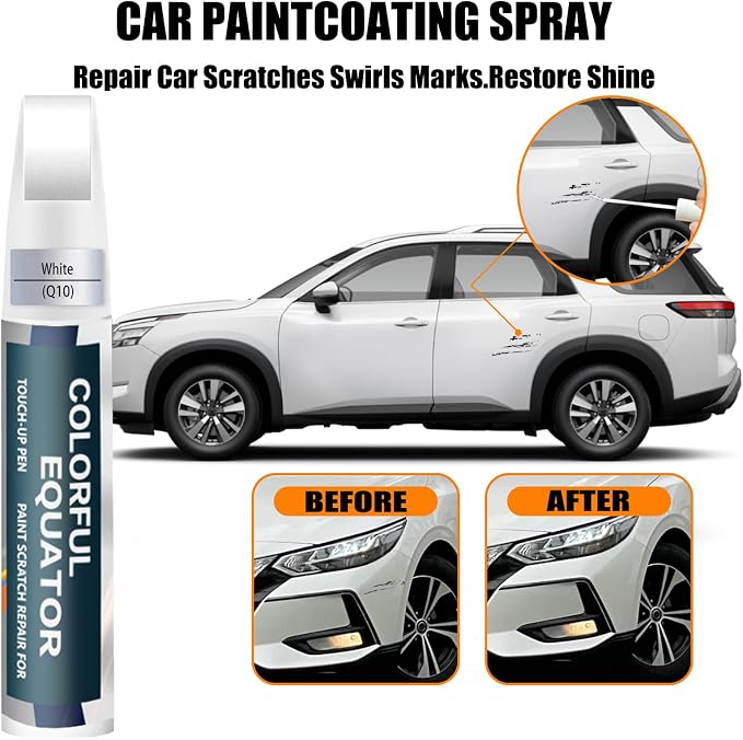 Q10 White Touch Up Paint for Nissan, Car Paint Pen Scratch Repair Two-In-One - Image 3