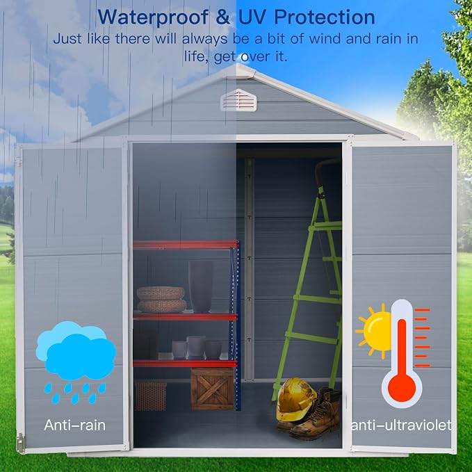 6x8 FT Outdoor Storage Shed, Resin Garden Shed - Image 2