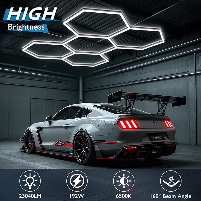 BRILLIHOOD Hexagon Garage Lights, LED Honeycomb Lights Ceiling, 6500K Super - Image 2
