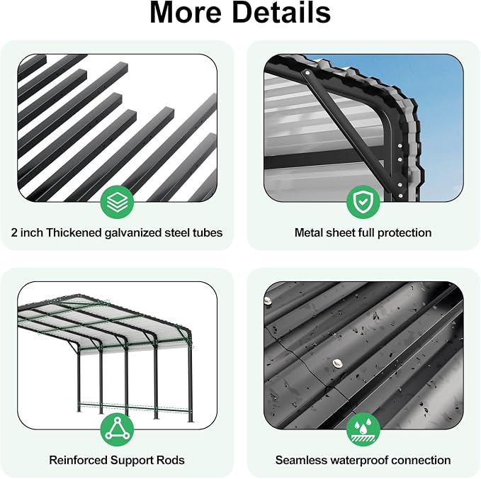 20x20 FT Metal Carport with Heavy Duty Carport Canopy, Car Port with Reinforced - Image 7
