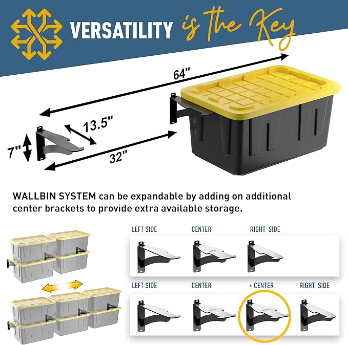 Koova Wall Mounted Tote Rack Storage System, Fits 27-Gallon Black and Yellow - Image 4
