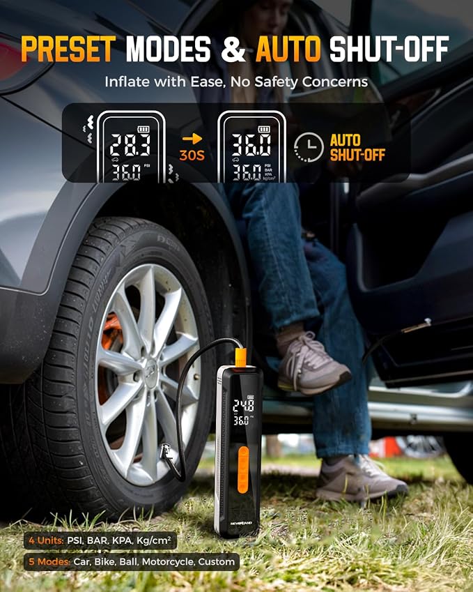 NEVERLAND Tire Inflator Portable Air Compressor - 20000mAh 150PSI Car Tire Air - Image 4