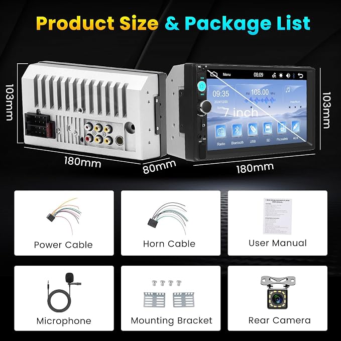 Double Din Car Stereo with 7 Inch HD Touchscreen Radio with Mirror Link Video - Image 8