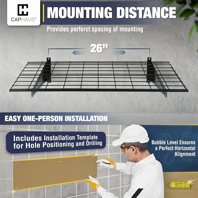 CAPHAUS 2-Pack Garage Shelving Wall Mounted 72x18 Inch, Heavy Duty Metal Wall - Image 6