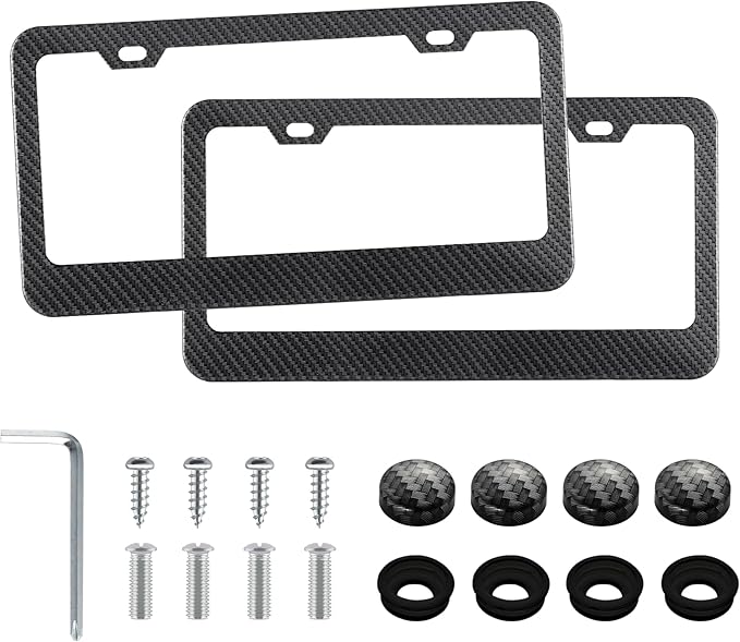 LivTee Carbon Fiber License Plate Frames, 2 Holes Stainless Steel License Plate by LivTee