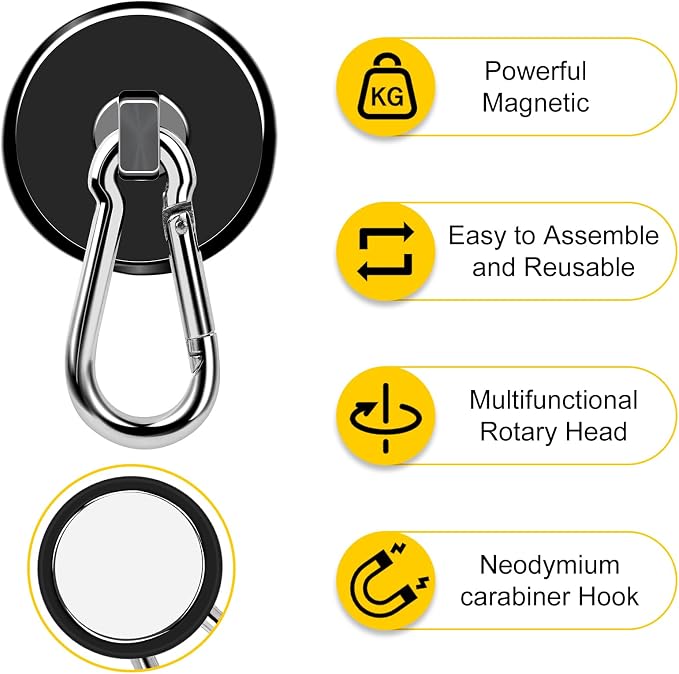 DIYMAG Black Magnetic Hooks, 110LBS Strong Heavy Duty Neodymium Magnet Hooks - Image 3