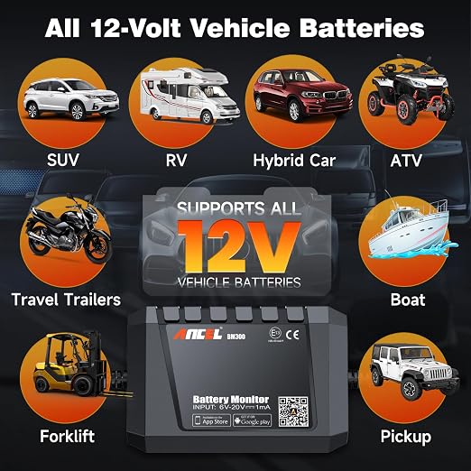 ANCEL BM300 12V Battery Monitor, Cranking System Test & Alarm - Image 8
