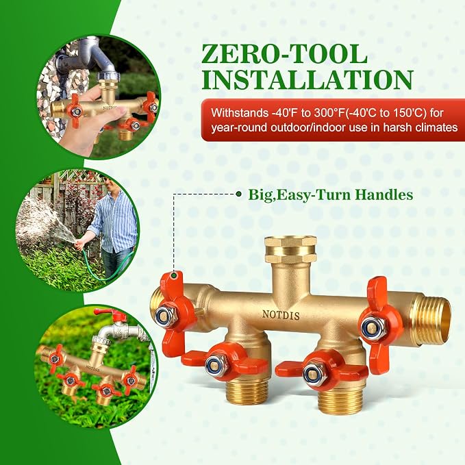 4 Way Brass Hose Splitter Full Flow - Image 2