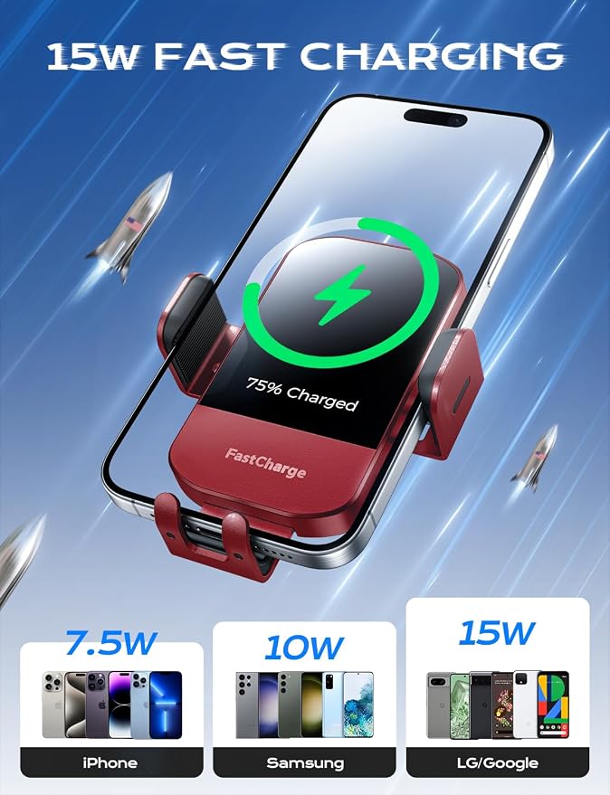 CHGeek Wireless Car Charger, 15W Fast Charging Auto Clamping Car Charger Phone - Image 3