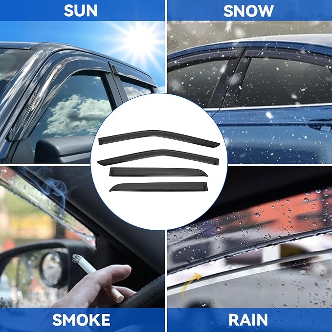4pcs Front+Rear Smoke Tint Sun/Rain Guard Outside Mount Tape-On Vent Window - Image 3