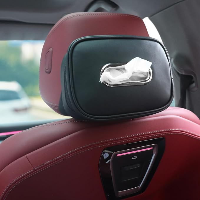 Car Tissue Holder, Tissue Box Cover Keep Car Tidy, Premium PU Leather Backseat - Image 7