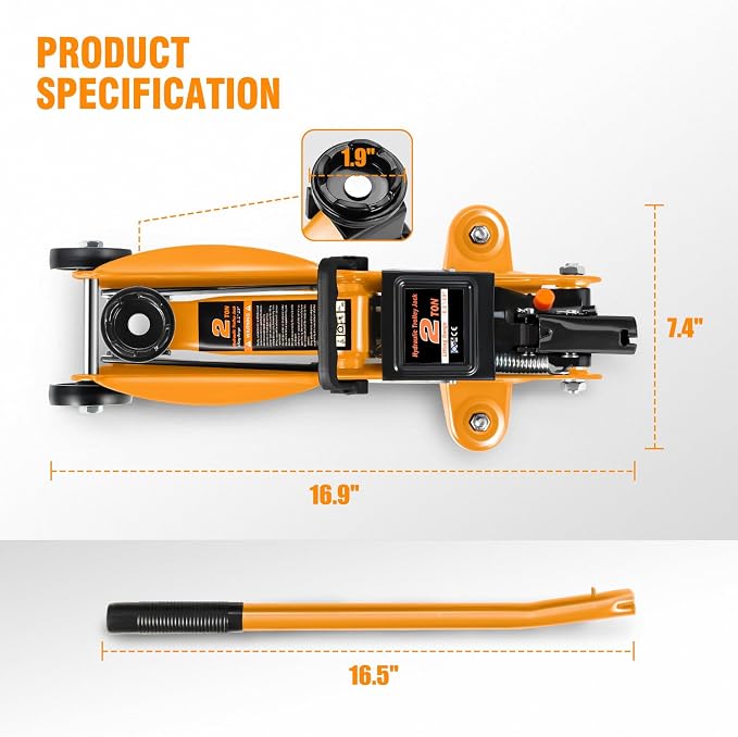 DNA MOTORING Low Profile Hydraulic Trolley Service/Floor Jack, 2 Ton Capacity - Image 4