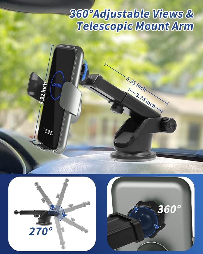 15W Car Mount Charger Qi Fast Wireless Charging Phone Mount, Windshield - Image 6