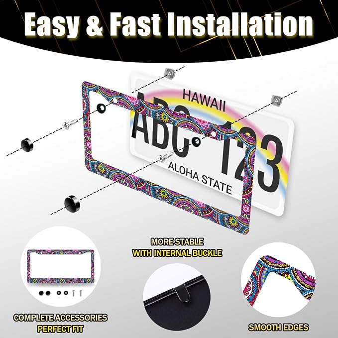 Purple Mandala License Plate Frame Hippie Boho License Plate Holder Stainless - Image 6