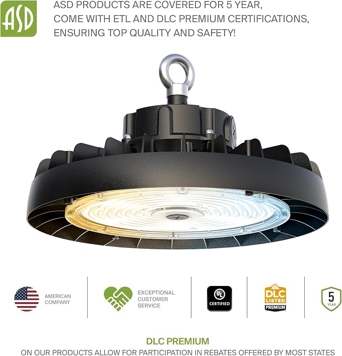 ASD LED High Bay UFO Light Fixture, Commercial Shop Lighting | 3CCT, IP69K - Image 9