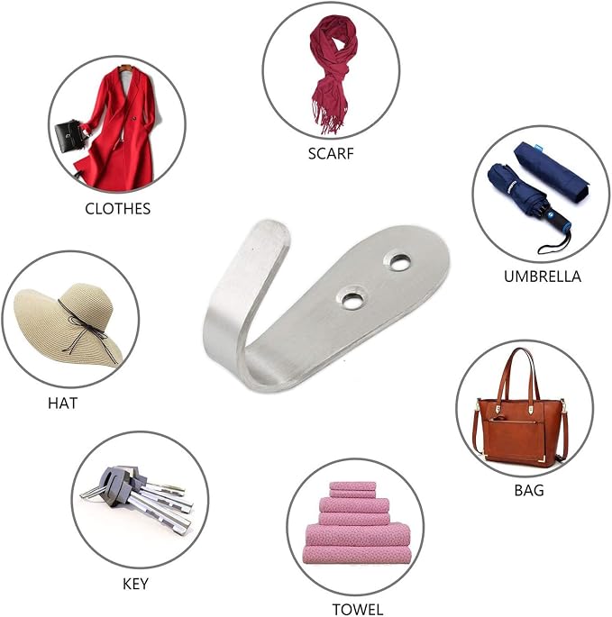 Stainless Steel Coat Hooks, Heavy Duty Metal Wall Mounted Hanger Hooks - Image 7