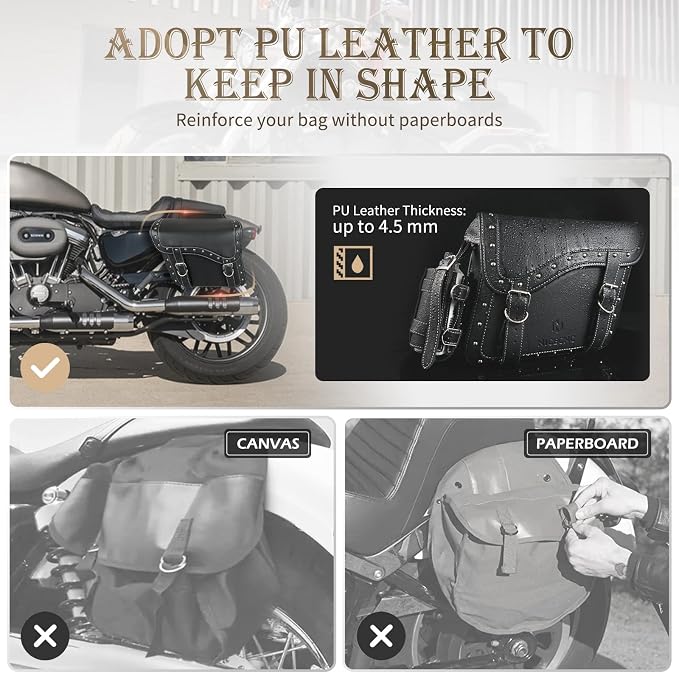 NICECNC Motorcycle Saddle Bags, PU leather Motorcycle Saddlebags, Reinforced - Image 3