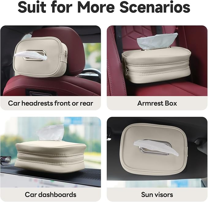 Car Tissue Holder, Tissue Box Cover Keep Car Tidy, Premium PU Leather Backseat - Image 6