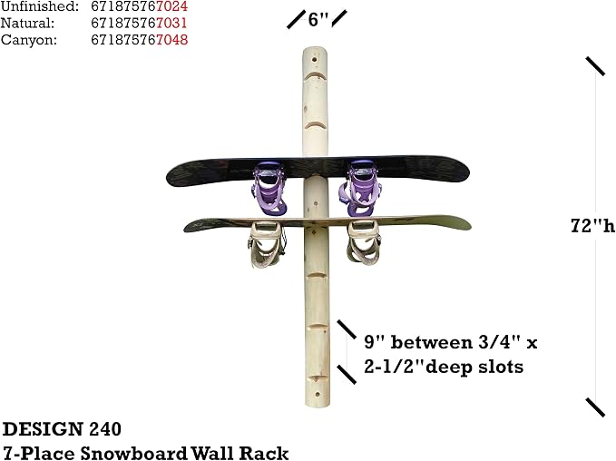 7-Place Wall-Mounted Snowboard Log Rack, Wakeboard Racks, Skateboard Holder - Image 6