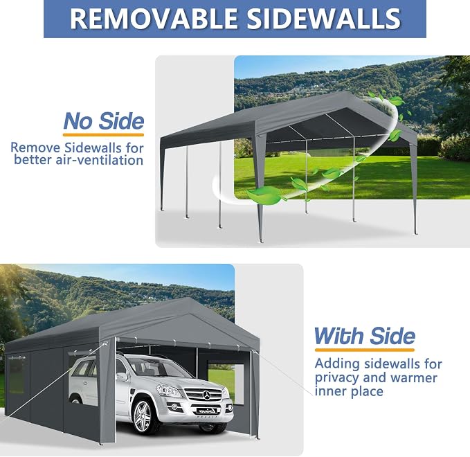 VINGLI 12 x 20 ft Outdoor Portable Storage Shed, Heavy Duty Bike Tent - Image 5