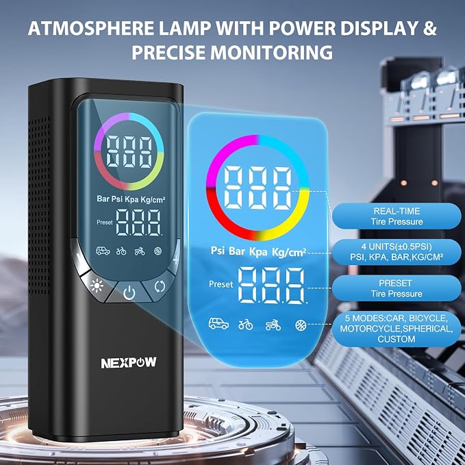 NEXPOW NP17 Portable Air Compressor, 150 PSI Digital Tire Inflator, Fast - Image 5