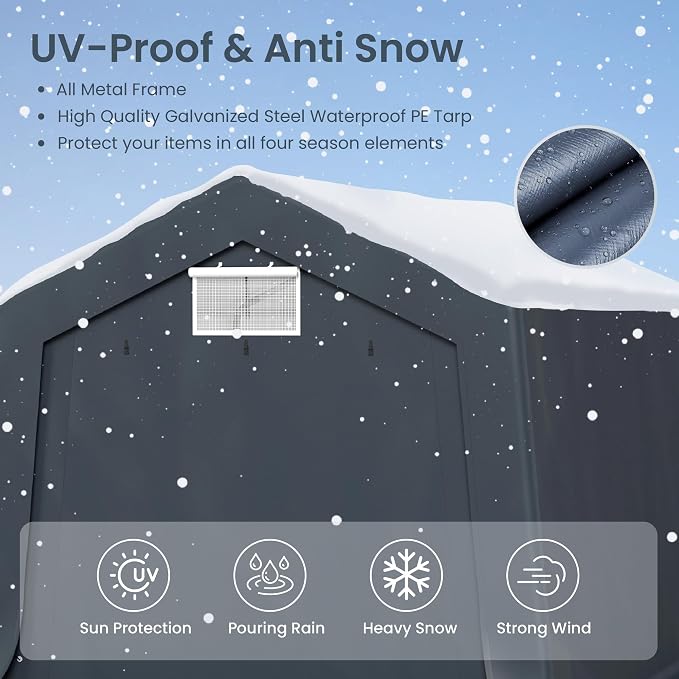 PHI VILLA 10'X15'*8.7' Outdoor Portable Storage Shelter Shed Garage - Image 3