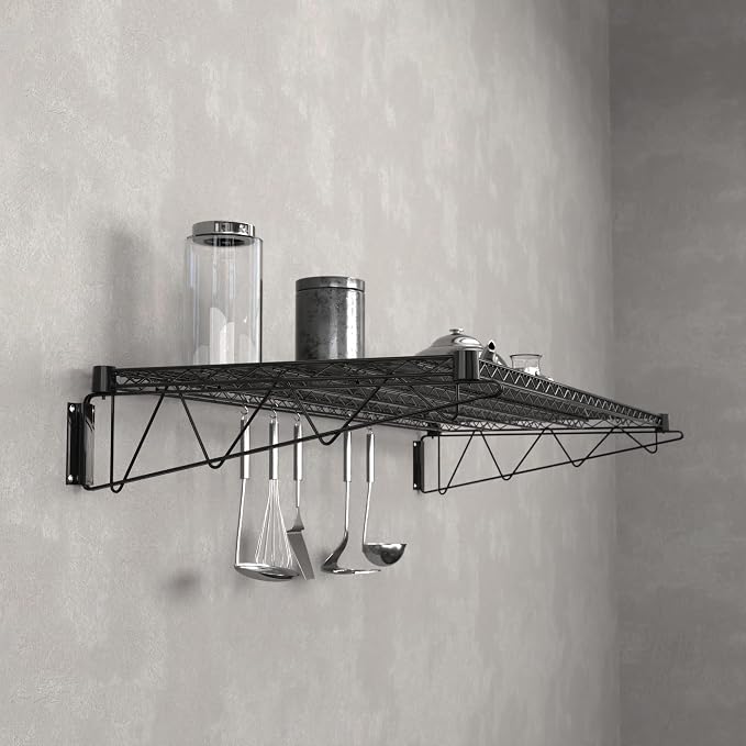 24" x 60" Black Epoxy Wire Wall Mount Shelf - Image 2