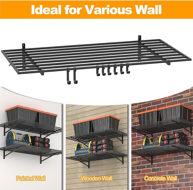 2-Pack 2×4ft Steel Garage Wall Shelving, 500lbs Each Load Capacity, Tool & - Image 5