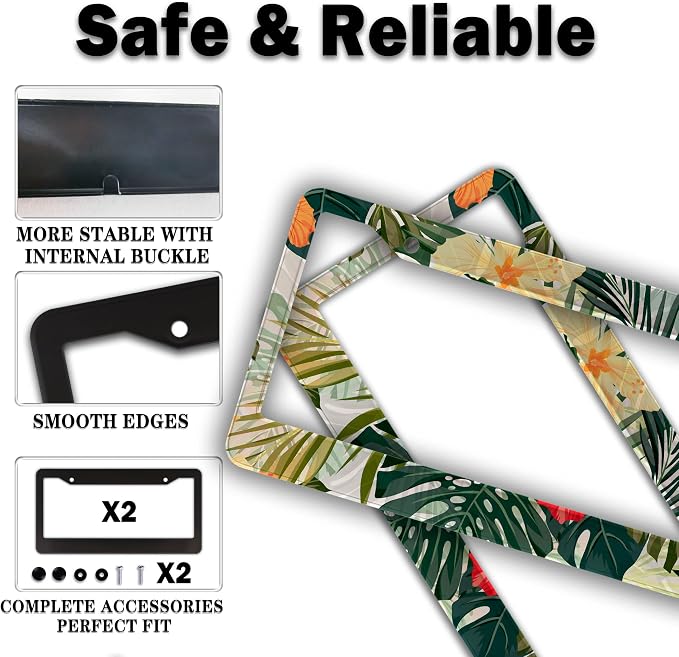 Car Plate Frames Multicolor License Plate Protector Hawaiian Retro Tropical - Image 4
