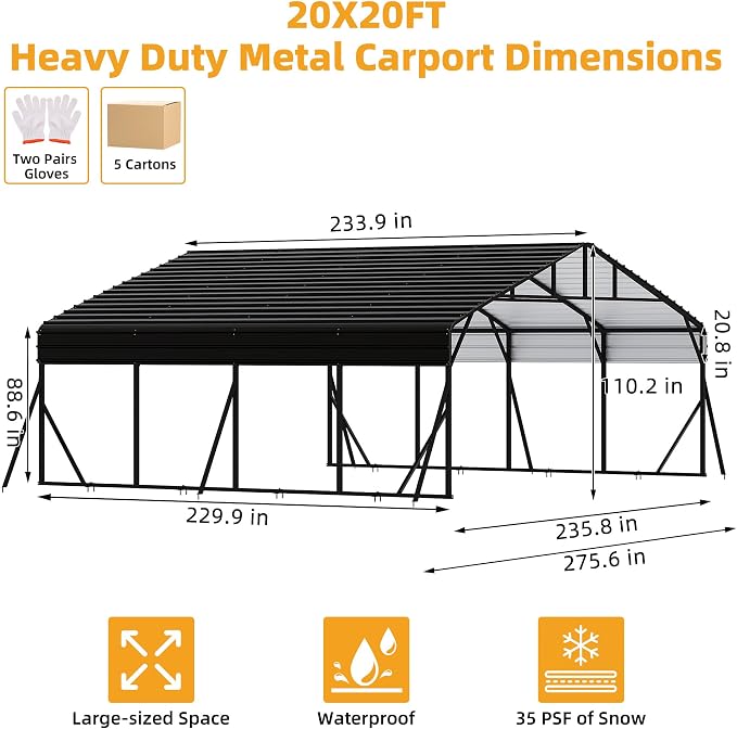 20x20FT Metal Carport Kits - Image 2